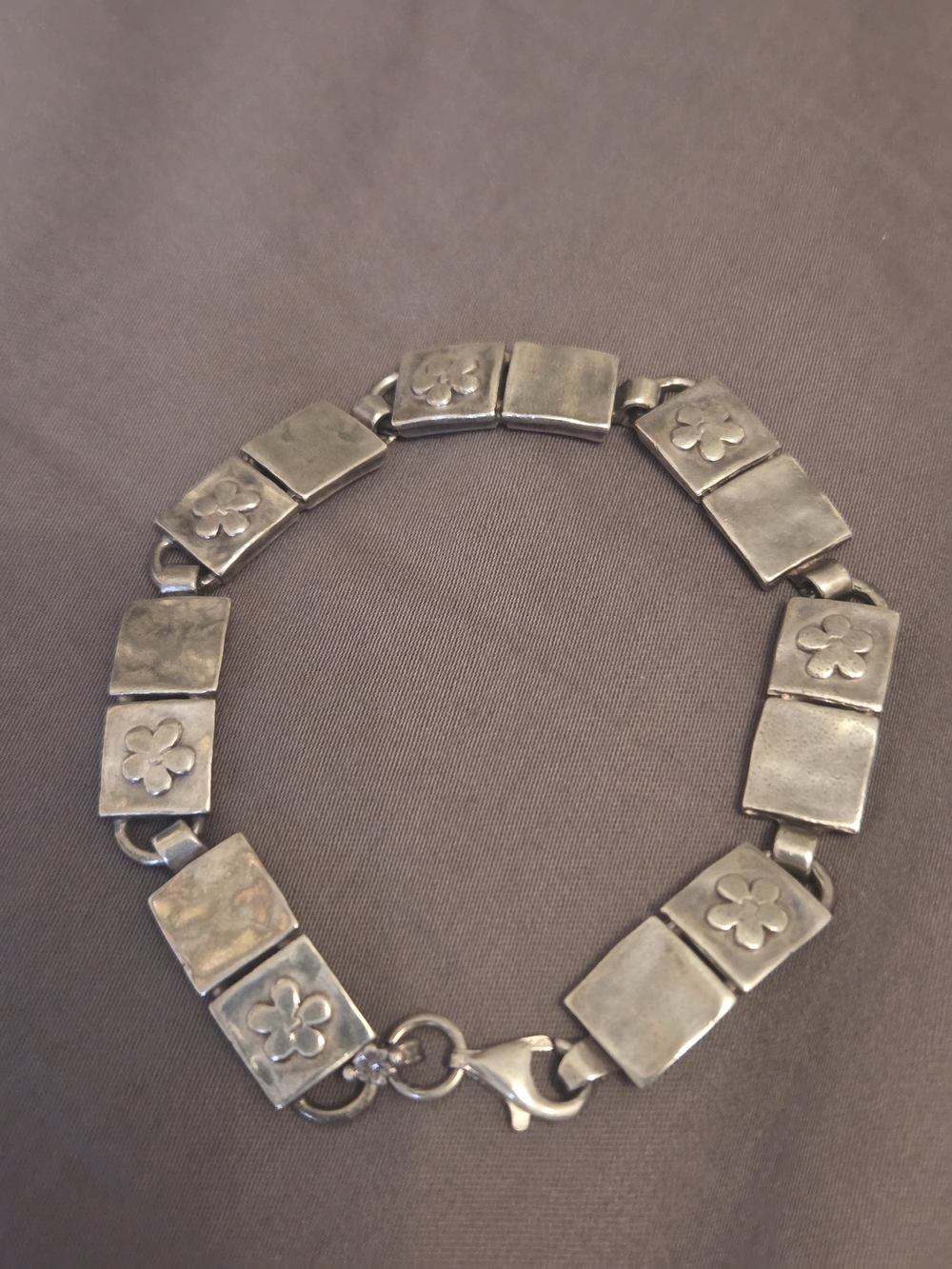 Sterling Silver Floral Domino Bracelet - Silver